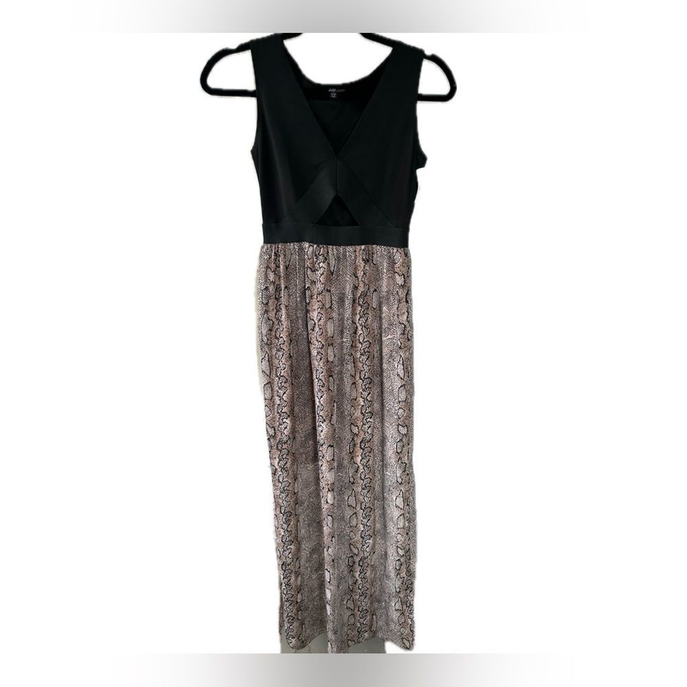 JUMP Apparel Animal Snake Print Sheer Cut Out Elastic Waist Side Slit Maxi Dress